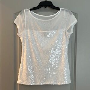 White House Black Market White Sequin Blouse